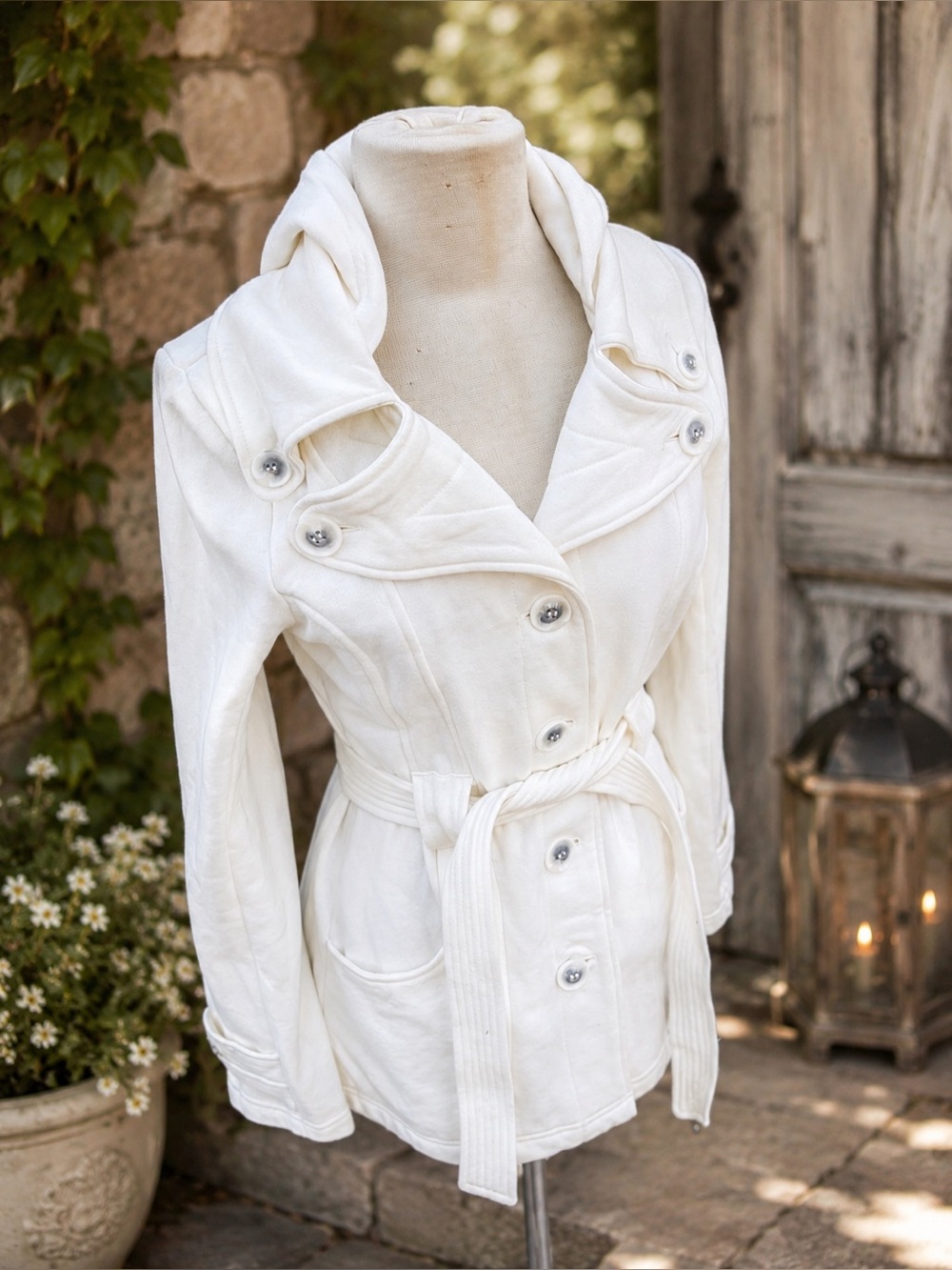 Maurices Women’s Cream Hooded Belted Peacoat Jacket – Size Medium - Picture 2 of 12